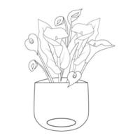 ilustração de página de livro para colorir para educação infantil com vaso de flores vetor