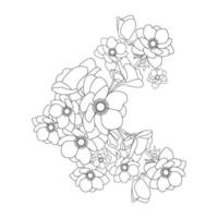 plumeria flor doodle ilustração vetorial de contorno de página para colorir de isolado em fundo branco vetor