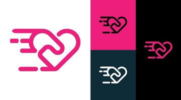 conceito de design de logotipo de empresa de negócios de movimento rápido de linha de amor vetor