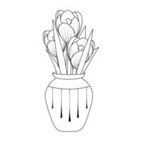 ilustração criativa da página do livro de colorir do vaso de flores com flor da flor vetor