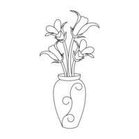 ilustração de vaso desenhado à mão com página de coloração de flores de desenho de linha de objeto gráfico vetorial