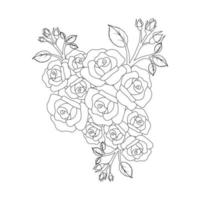padrão de repetição de rabiscos de flores de rosas com desenho de página para colorir de arte de linha de design de esboço monocromático vetor