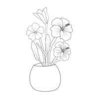 caule de flor em design de arte de linha de vaso de ilustração de página de livro para colorir vetor