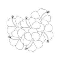 desenho de arte de linha de vetor de flor de hibiscus moscheutos em fundo preto e branco para colorir página