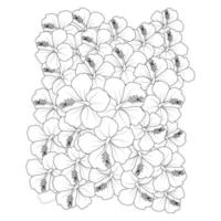 desenho de arte de linha de vetor de flor de hibiscus moscheutos em fundo preto e branco para colorir página