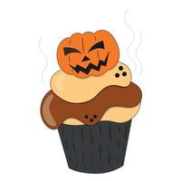ilustração vetorial para halloween, uma torta de abóbora terrível. vetor