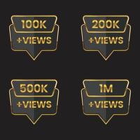 cor dourada 100k a 500k visualizações vetor de design de miniatura de celebração, 1m mais visualizações obrigado