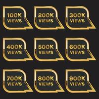 cor dourada 100k a 900k visualizações vetor de design de miniatura de celebração, mais de 100k visualizações obrigado