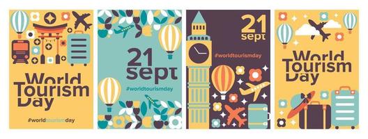 cartão geométrico do dia mundial do turismo, conjunto de coleção de vetores de pôster