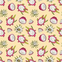 fruta do dragão vermelho. padrão sem emenda de frutas com pitaiaia. design para tecido, têxtil, papel de parede, embalagem. vetor