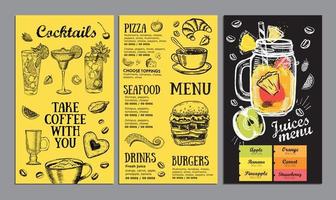 menu de verão, design de modelo. panfleto de comida. estilo desenhado à mão. ilustração vetorial. vetor
