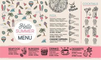 menu de verão, design de modelo. panfleto de comida. estilo desenhado à mão. ilustração vetorial. vetor