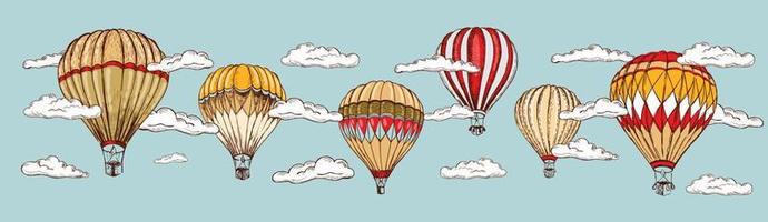 balões de ar quente voando. ilustração desenhada à mão. vetor. vetor