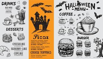 menu de café do restaurante, design de modelo, menu de halloween, folheto de comida. vetor