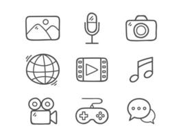 Doodle conjunto de ícones multimídia vetor