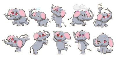 conjunto de elefantes dos desenhos animados vetor