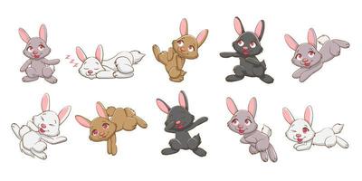 conjunto de coelho bonito dos desenhos animados vetor