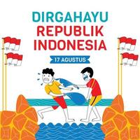 modelo de mídia social do dia da independência da indonésia em estilo de design plano vetor