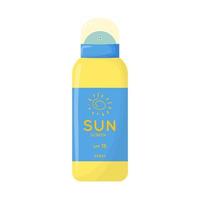 produto de cuidados da pele. segurança do sol, spray de proteção uv. tubo de produto protetor solar com spf. cosmético de verão. ilustração vetorial plana isolada no fundo branco. vetor