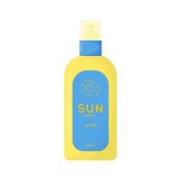 produto de cuidados da pele. segurança do sol, spray de proteção uv. tubo de produto protetor solar com spf. cosmético de verão. ilustração vetorial plana isolada no fundo branco. vetor