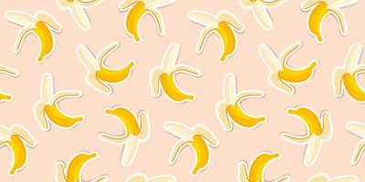 bananas amarelas fofas em um fundo de coral. design de padrão de banana na moda para papéis de parede, impressão, tecido e design de papelaria. padrão de etiqueta de banana amarela. frutas vetoriais ilustradas. vetor