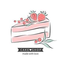 logotipo da loja de bolos e pães. cupcake e frutas. ilustração vetorial para menu, livro de receitas, padaria, café, restaurante. vetor
