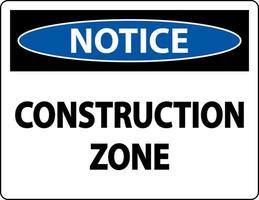 aviso sinal de símbolo de zona de construção em fundo branco vetor