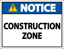 aviso sinal de símbolo de zona de construção em fundo branco vetor