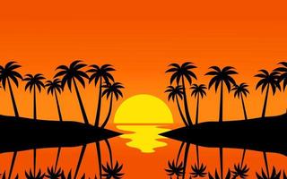 ilustração de paisagem vetorial mínima do pôr do sol tropical vetor