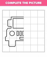 jogo de educação para crianças completa a imagem meio esboço de carro de jipe de transporte bonito para desenho vetor