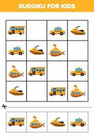 jogo de educação para crianças sudoku para crianças com imagem de transporte amarelo dos desenhos animados vetor