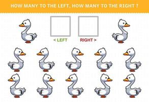 jogo educativo para crianças quantos cisnes vão para a esquerda e quantos para a direita vetor