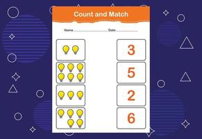 contar e combinar planilha para crianças. conte e combine com o número correto. jogo de educação correspondente vetor