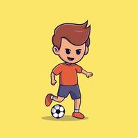 menino bonito jogando bola ilustração vetorial de desenho animado vetor