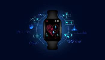 ícone de relógio inteligente preto abstrato saúde inclui conceito de nível de oxigênio no sangue de medicina médica ecg, tecnologia médica moderna e equipamentos de cuidados modernos.