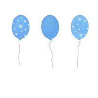 monte de balões para aniversário e festa. diferentes balões voadores com corda. bolas azuis sobre fundo branco. balão em estilo cartoon para comemorar e festa, para meninos, festa de gênero. vetor