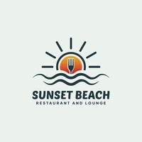 modelo de logotipo de restaurante e lounge na praia do pôr do sol vetor