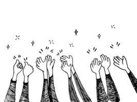doodle mãos para cima, mãos batendo palmas. gestos de aplausos. parabéns negócio. ilustração vetorial vetor