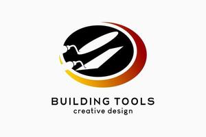 ferramentas de construção ou design de logotipo de loja de construção, silhueta de uma colher de cimento em um círculo com um conceito criativo e simples