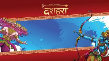 senhor rama matando ravana no festival de cartaz feliz dussehra navratri da índia. tradução dussehra vetor