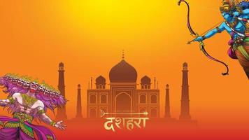 senhor rama matando ravana no festival de cartaz feliz dussehra navratri da índia. tradução dussehra vetor