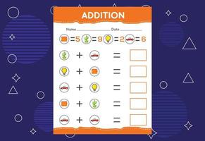 adição com diferentes elementos para crianças. uma página educacional para crianças. desenho vetorial vetor