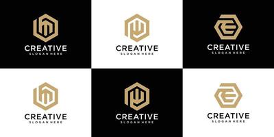 coleções de design de logotipo de monograma criativo, hexágono, linha, logotipo, ícone letra w logotipo vetor