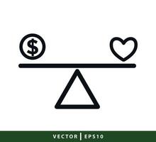 modelo de design de logotipo de vetor de dólar de gangorra e ícone de amor