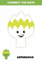 jogo de educação para crianças conectar a prática de caligrafia de pontos com personagem de aspargo vegetal de desenho animado bonito vetor