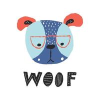 impressão infantil de cara de cachorro fofo. perfeito para t-shirt, vestuário, cartões, pôster, decoração de berçário. ilustração vetorial vetor