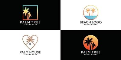 palmeira ou palm beach ícone conjunto design de logotipo com elemento criativo vetor premium