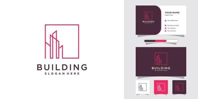 logotipo de construção para construção de negócios com estilo de arte de linha e vetor premium de design de cartão de visita