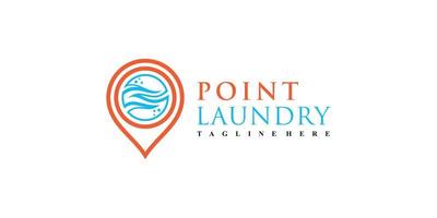 ilustração de design de logotipo de localização de lavanderia com ponto de pino e vetor premium de conceito criativo