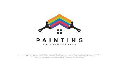 inspiração de design de logotipo de pintura com conceito de casa e vetor premium de cores criativas